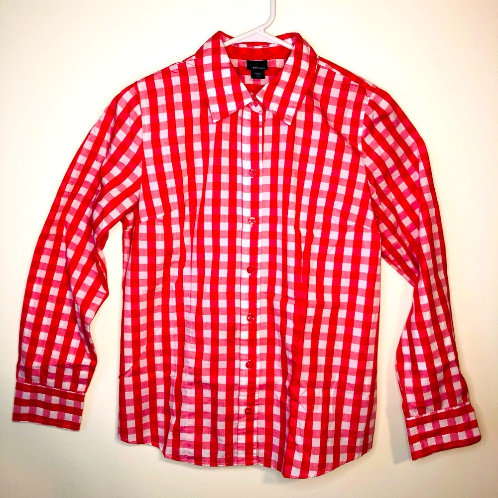 Women’s Red medium gingham woven shirt, Size M